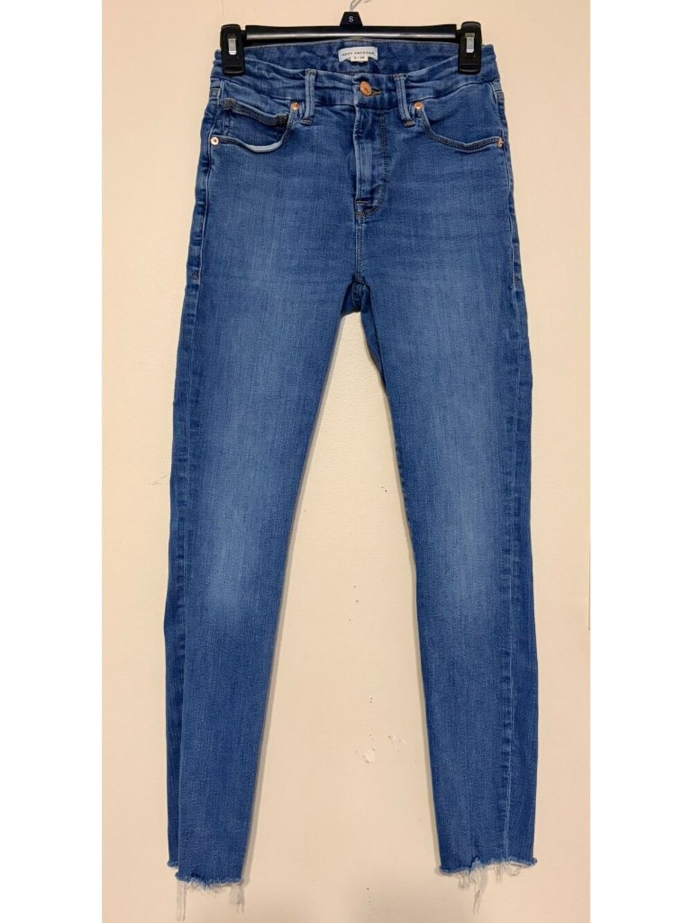 Good American Good Legs Skinny Jeans Raw Hem Medium Wash Size 2 28" Inseam